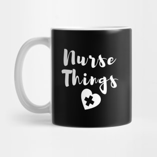 Nurse things in white text with heart Mug